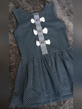Rachel Riley Sailor Themed Navy Blue Polka Dot Sleeveless Dress Girls Size 5